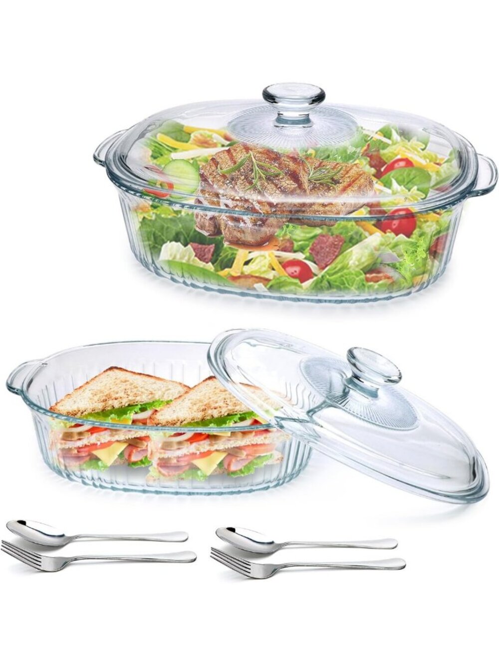 Set of 2 Glass Casserole Dishes with Lids - 1.9 Qt & 3 Qt Baking Cookware